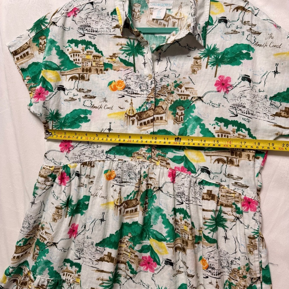 Cynthia Rowley 100% Linen Amalfi Coast Novelty Print Tiered Dress Small Boho - Picture 5 of 9